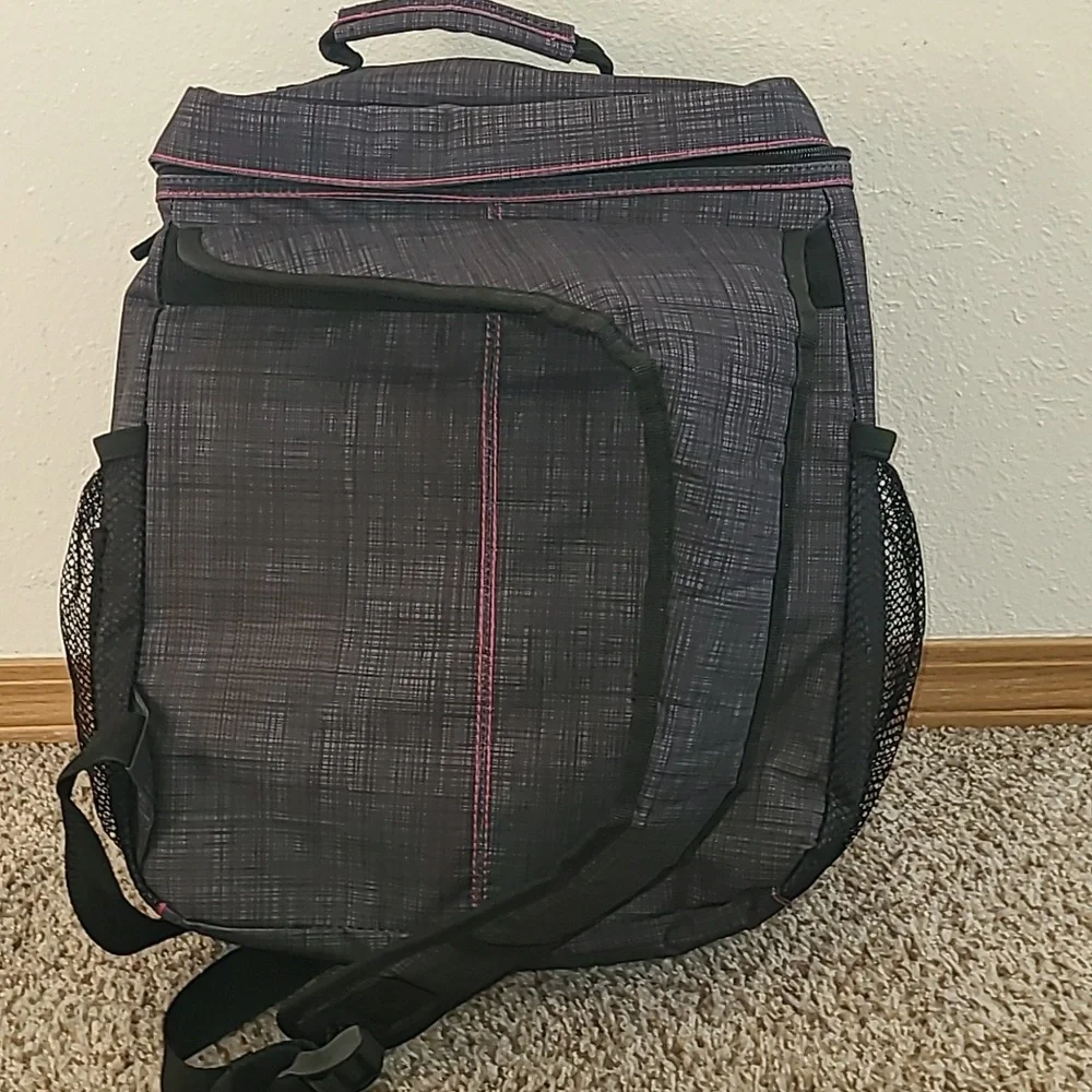 Thirty-One Gray Sling Organizing Backpack with Pink Accents For Camera Etc.